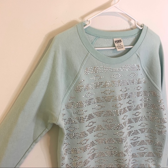 PINK Victoria's Secret Mint Aztec Tribal Sequin Pullover Crewneck Sweats… - Picture 7 of 11